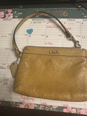 Coach Mustard Leather Signature Wristlet with Silver Hardware